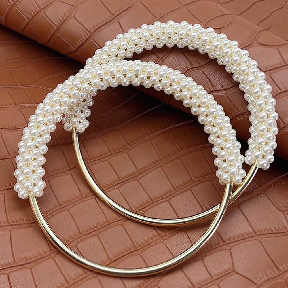 Fashion Pearl Round Bag Handle Metal Ring Braided Colorful Beads For Women Handbag Purse Frame DIY Handmade Bag Replacement