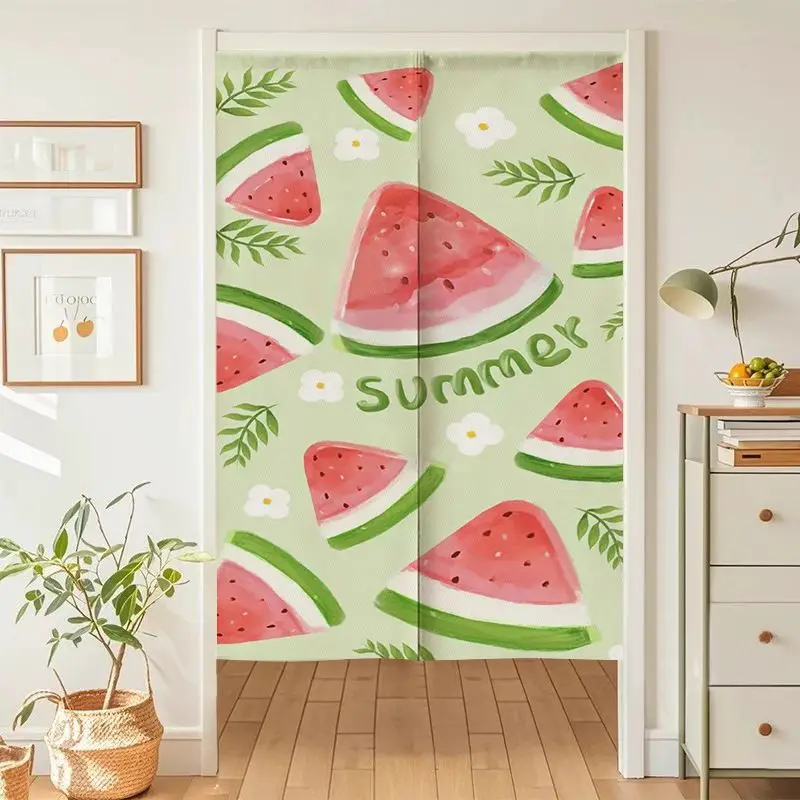 VIKAMA Cartoon Watermelon Japanese-Style Half-Door Curtain, Cute Fruit Slice Print Fabric Curtain, Privacy Divider, Home Decor