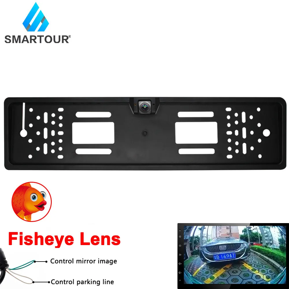 Smartour 180 Degree HD EU European Car Rear View Number License Plate Frame Front Camera Fisheye Night Vision With Ruler Line