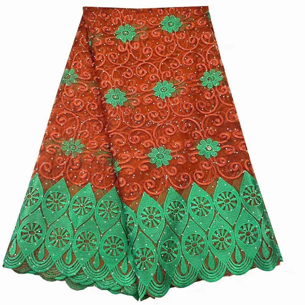 

Новинка 2026 года: Вышитая африканская тюлевая кружевная ткань с камнями для пошива нигерийских праздничных женских платьев, 5 ярдов