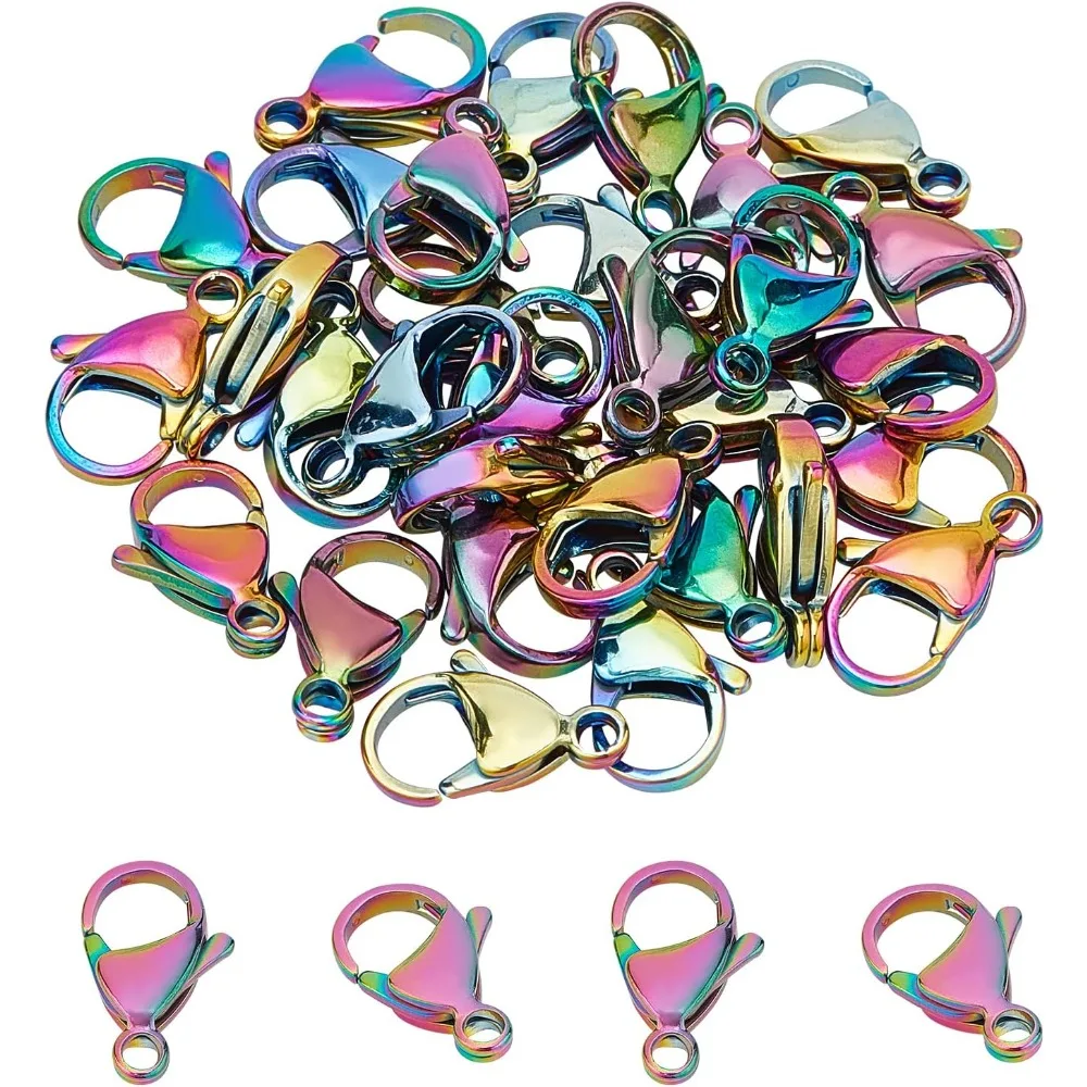 

About 30pcs Rainbow Color Vacuum Plating 304 Stainless Steel Lobster Claw Clasps Fastener Hook End Chain Clasp 15x10mm Lobster