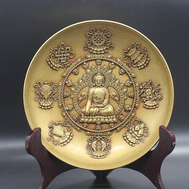 Temple family Effective protection Om mani padme hum Mantra Sakyamuni Tathagata Buddha Eight auspicious symbols talisman statue view 4