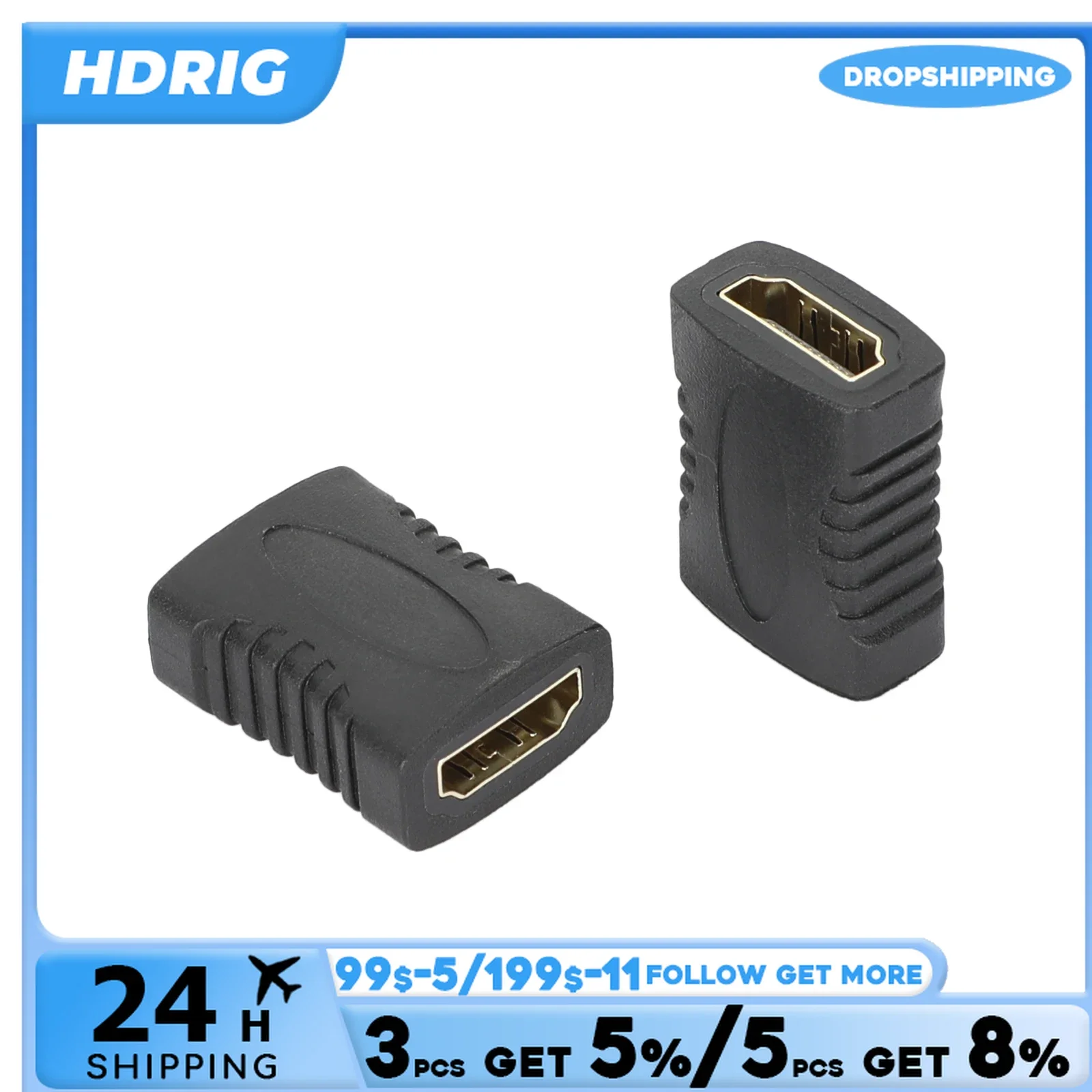 HDRiG 2pcs 4K HDMI-compatible Extender Cable Adapter Female To Female Converter Supports 4K UHD at 30Hz For Monitor PC PS4 TV