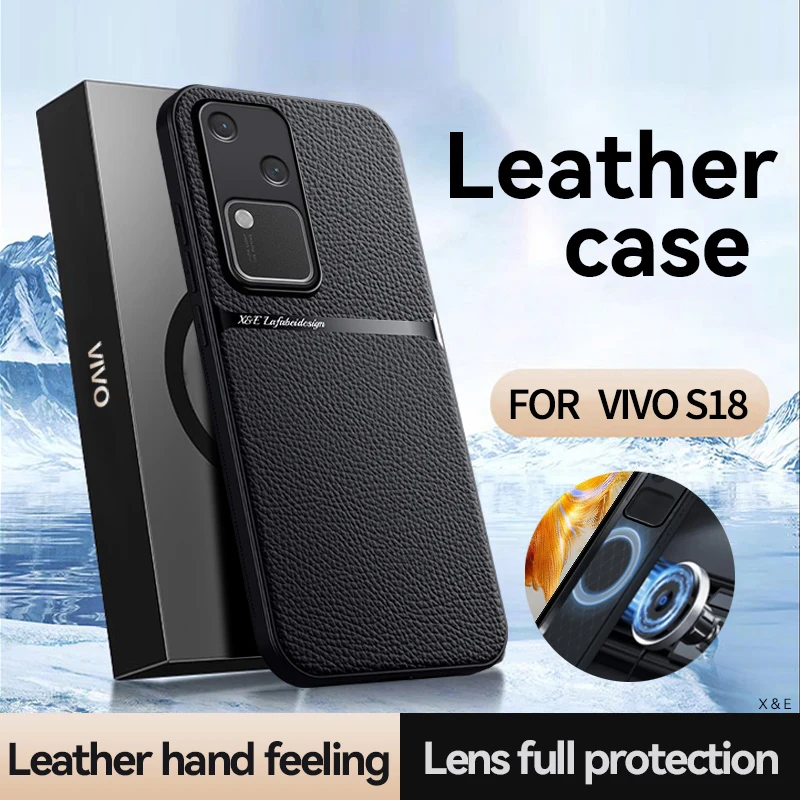 

Back Leather Case Cover for Vivo S18 Car Holder Magnetic Leather Case for Vivo S18 S18 Pro Cell Phone Accessories Vivo S18 Pro