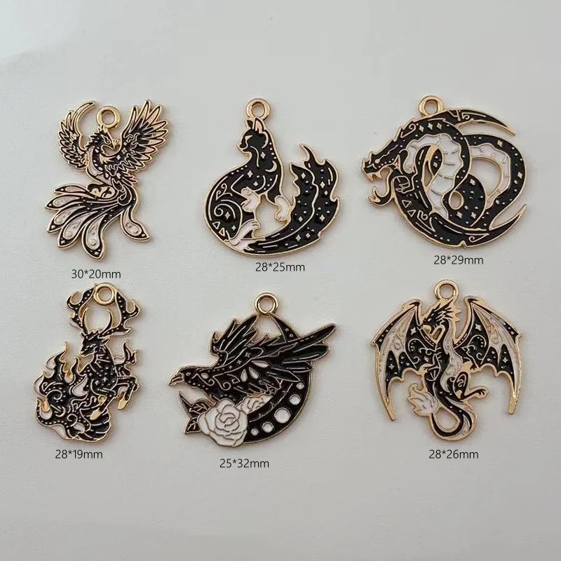 10pcs Crow Bird Charm per la creazione di gioielli smalto orecchino ciondolo collana braccialetto accessori forniture artigianali fai da te lega di metallo