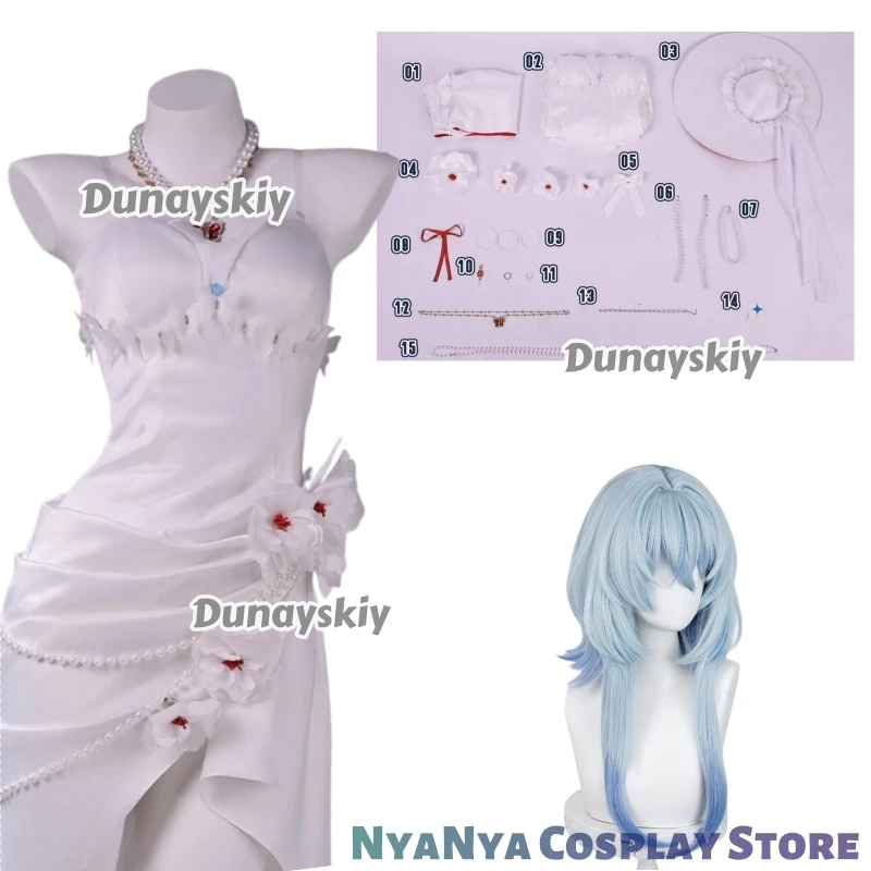 

Костюм для косплея The Shorekeeper из игры Wuthering Waves, новый женский белый элегантный парик-платье, реквизит для Хэллоуина и Рождества