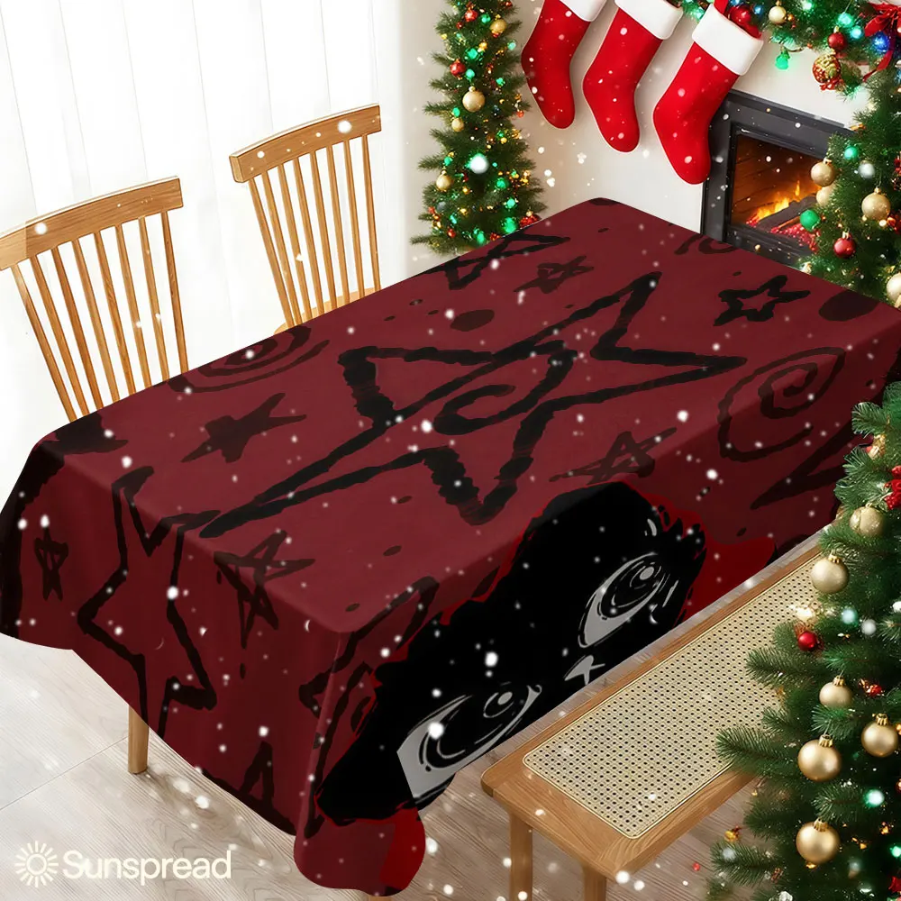 Starred Cat in Red Table Cloth Waterproof Tablecloth Spill Proof Table Cloth, Wipe Clean Table Cloth for Dining Camping