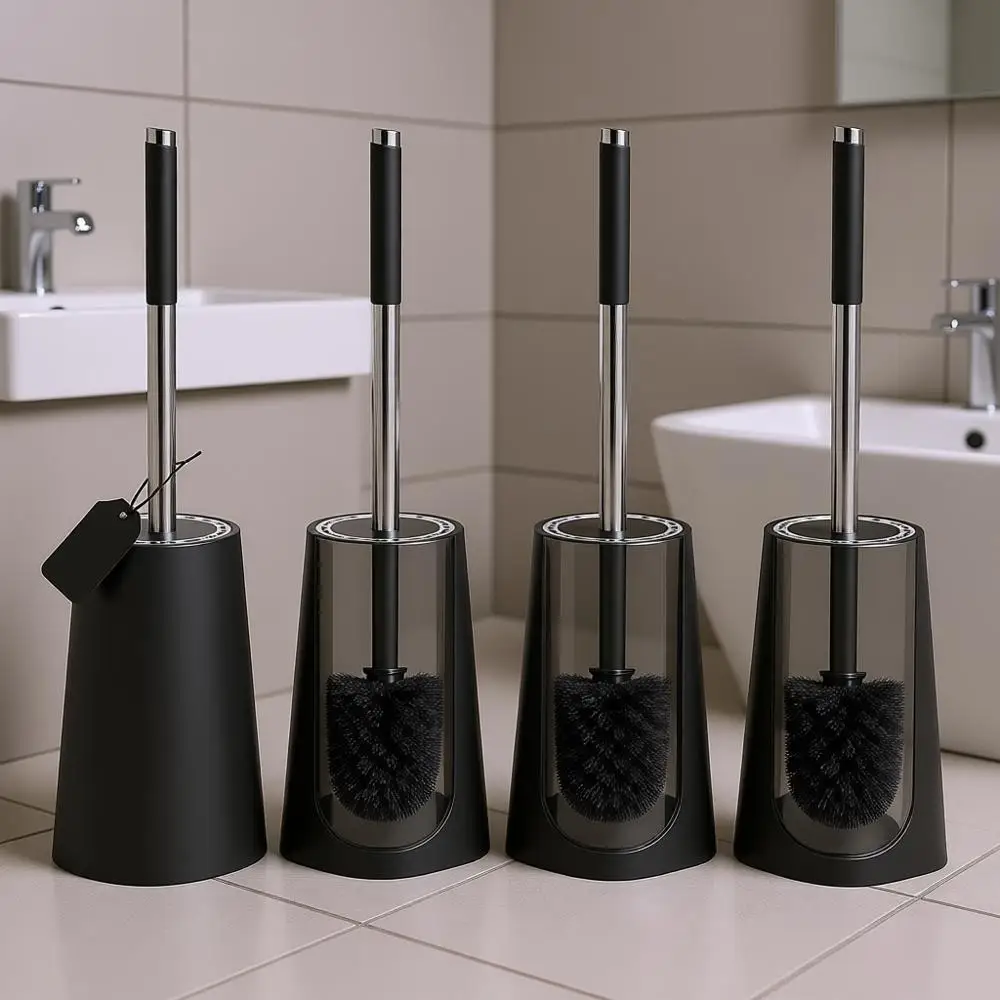 

Компактный набор для чистки унитаза из нержавеющей стали с прочными щетинками, 4-предметный комплект для уборки ванной комнаты