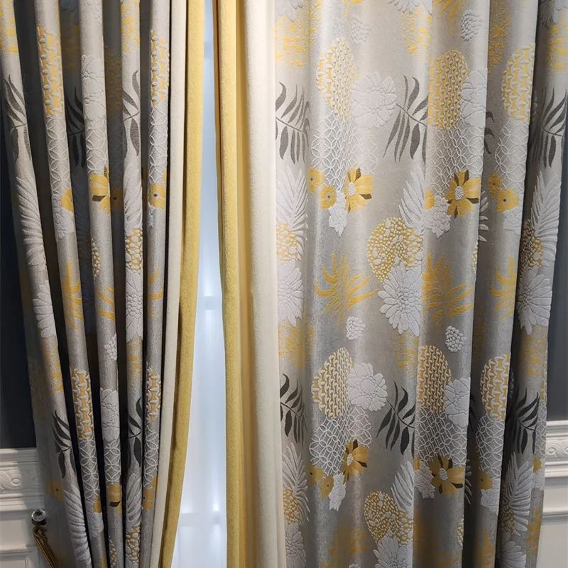 New Modern American Style Thickened Jacquard Chenille Seamless Splicing Curtains for Living Dining Room Bedroom