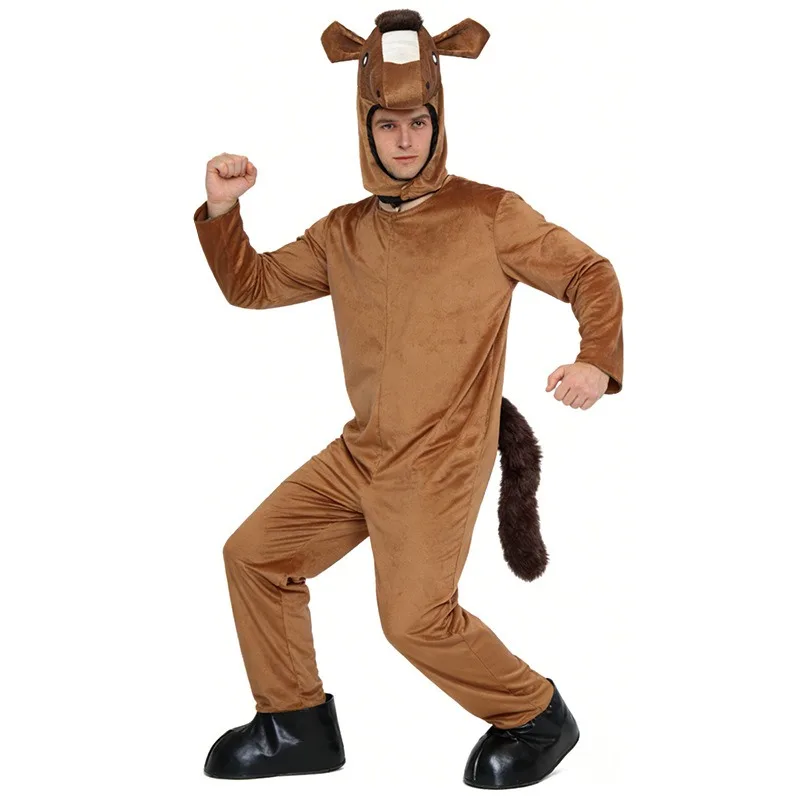 

Halloween Cosplay Costume Funny Animal Year of The Horse Head Cover Jumpsuit Foot Cover Suit Theme Party Role Playing Outfits