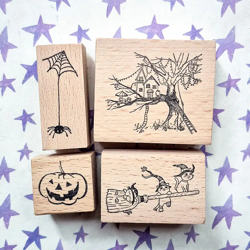 Halloween Stamp Scrapbooking Kawaii Pumpkin Cat Witch Hat Spider Cute Journaling Wooden Stamps