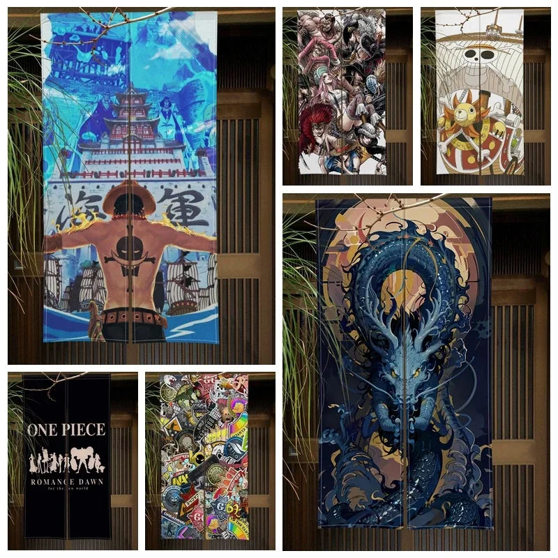 Japanese Luffy Anime Door Curtains Painting Doorway Baby Room Living Room Partition Curtain Drape Entrance Hanging Half-Curtain