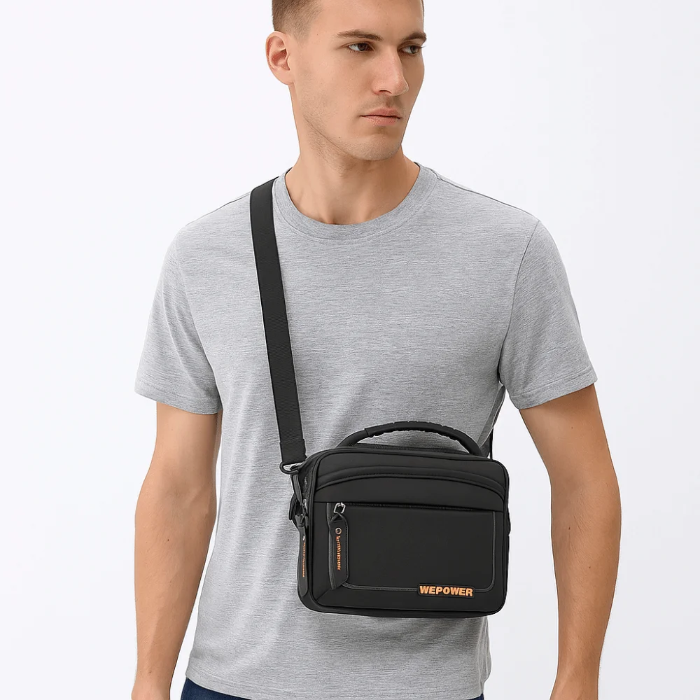 Borsa a tracolla da uomo multitasche Borsa a tracolla da lavoro multifunzionale di grande capacità Marsupio in nylon regolabile in tinta unita