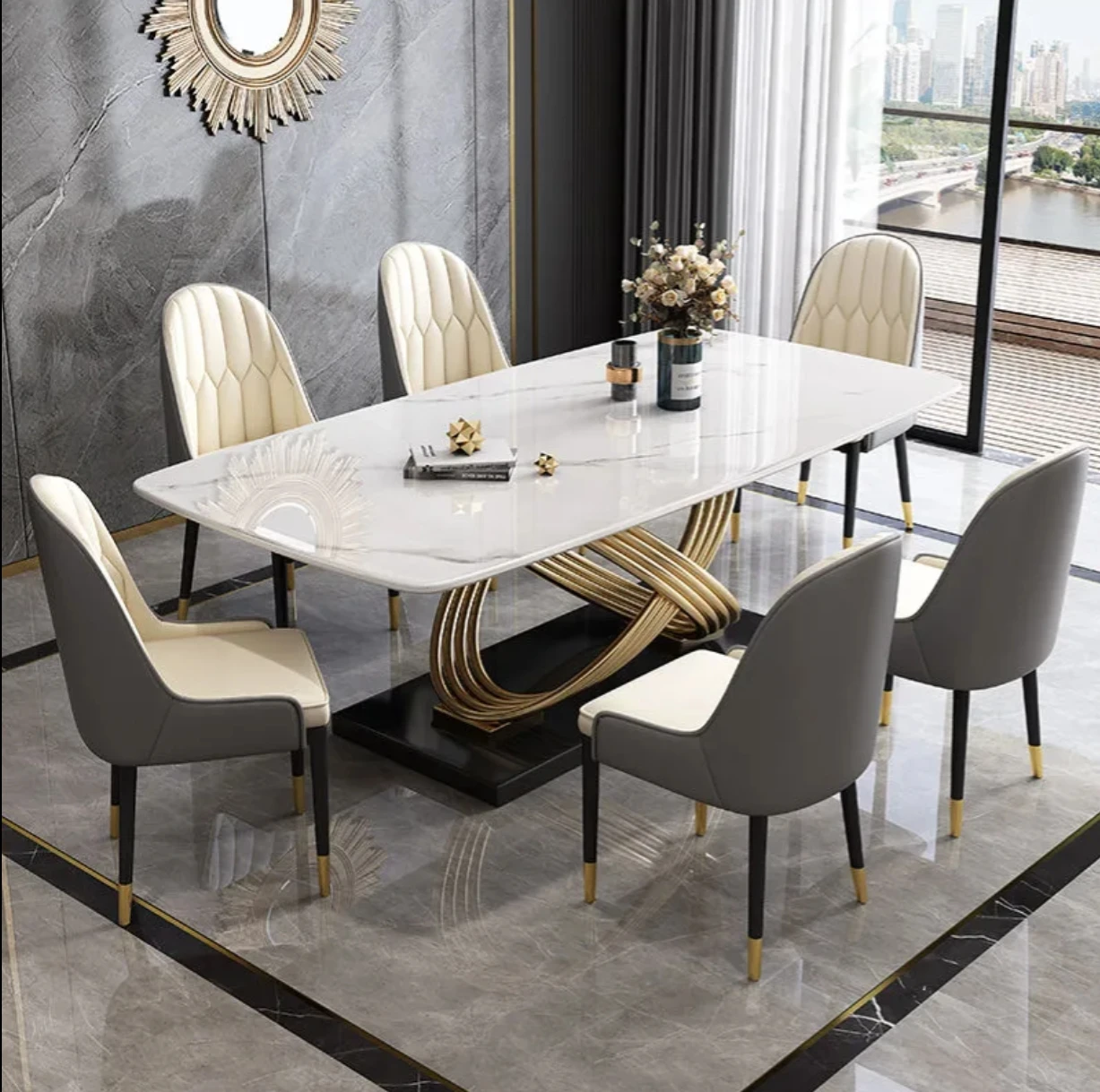 Slate dining table and chair combination modern simple home small apartment Italian rectangular stainless steel dining table