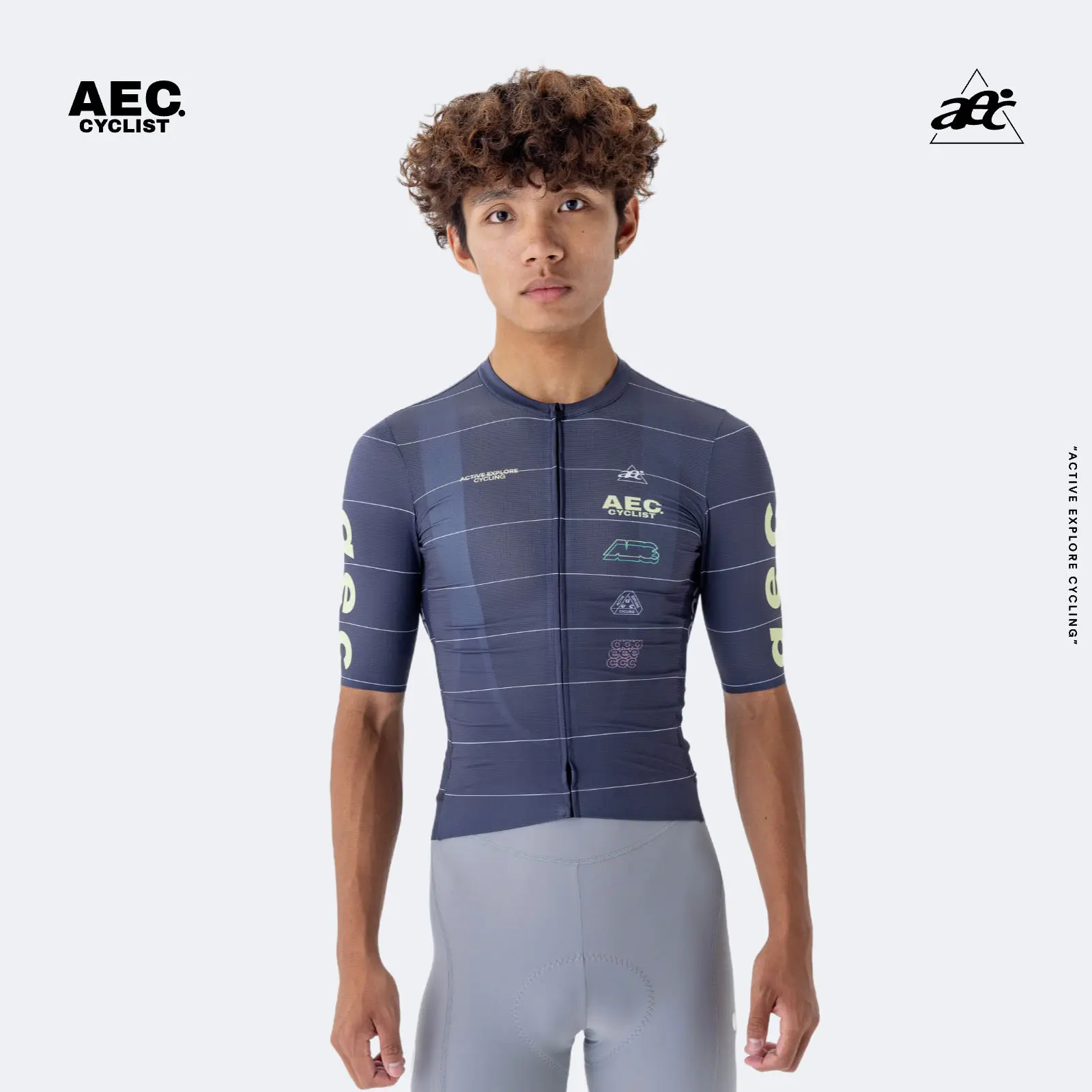 

aec Men's Short Sleeve Cycling Jersey | Parallel Line Series | Spring Summer Breathable Quick-Dry Road Bike Top