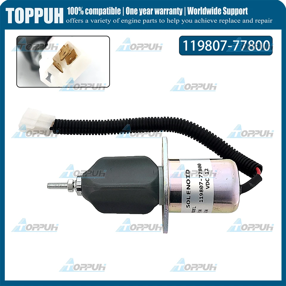 

12V 119807-77800 Fuel Shut Off Solenoid For Yanmar 1753ES-12A3UC5B1S1 SA3840T 4TNE98