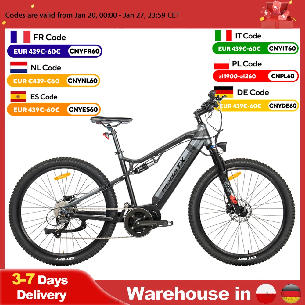 Mid-drive 48V 1000W 27.5 Inch Electric Bike 15Ah Battery Urban Electric Bicycle Ebike Adult Hydraulic Brakes Hedatx TX11 E Bike