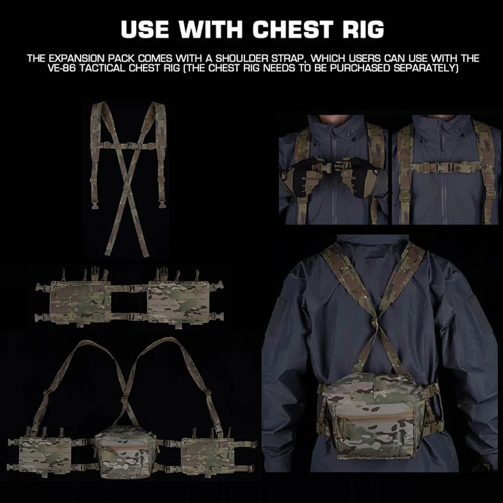 Tactical 34 Alpha Chest Rig SS Style MOLLE System Hunting Chest Vest Carrier (LBV) with Expansion Backpack Alpha Kit Utility Bag