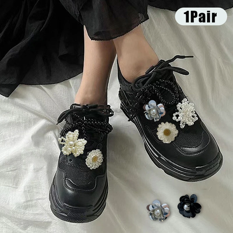 1Pair Ins Style Flowers Shoe Buckle Fashion Pearl Carystal Shoe Flower Shoes Decor Shoe Charms Shoelace Decor Akcesoria