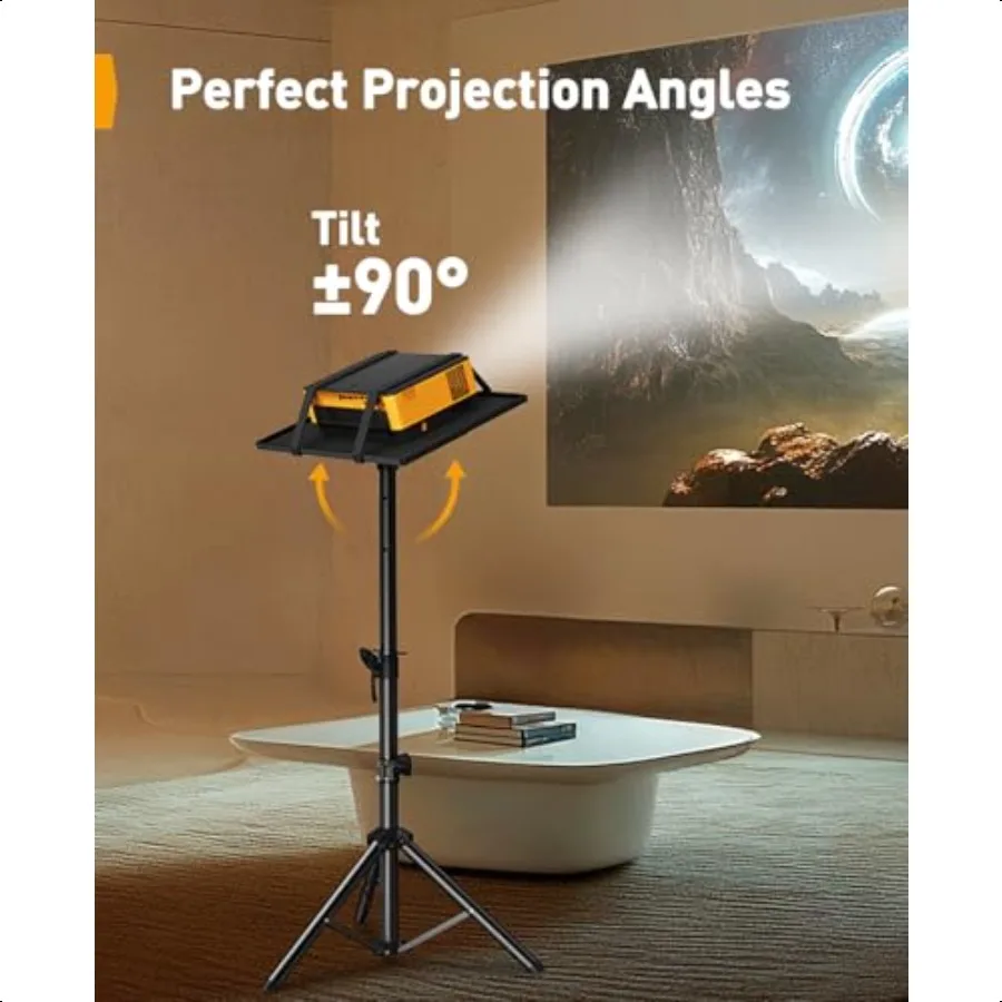 プロジェクタースタンド三脚、高さ21～45インチ調整可能、ノートパソコンスタンド、ポータブル、高さのあるプロジェクタースタンド、90度傾斜、屋外移動用スパイク付き