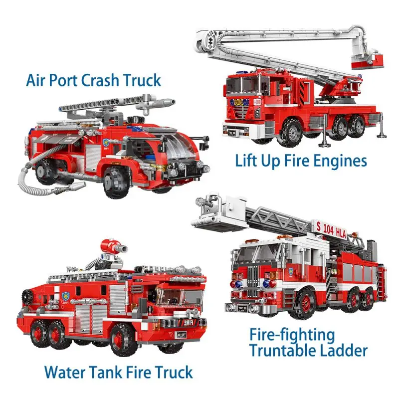 City Fire Station Building Blocks Mini Size Fire Engine Truck Blocks Fire-Fighting Truntable Ladder Bricks Sets Toys For Kids