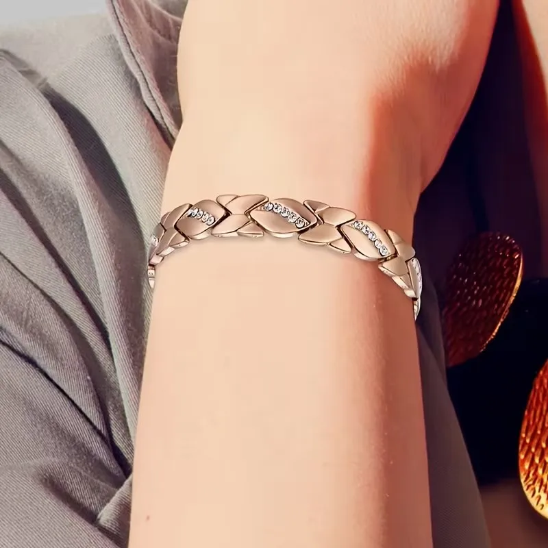 Vintage-Armband aus reinem Kupfer mit starkem Magneten für Frauen, Blattform mit CZ-Einlage, Kette, Party-Schmuck, Geschenke – Detail 4