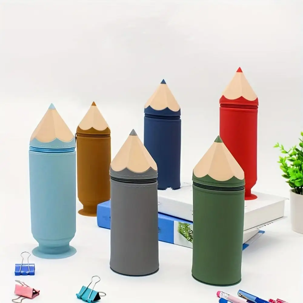 

Creative Pen Holder Dustproof Pencil Shape Silicone Pencil Case Large Capacity Waterproof Storage Bucket Students