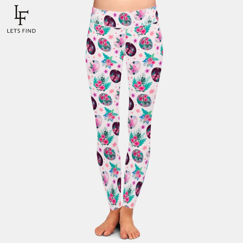 Letsfind 2021 Mode 3D Konijn Happy Easter Bunny Holding Gekleurde Ei Print Vrouwen Leggings Hoge Taille Workout Legging