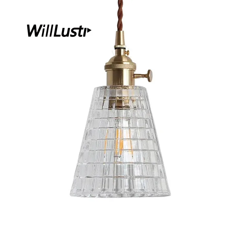 Taper Puzzle Glass Pendant Lamp Copper Part Vintage Suspension Light Dinning Room Home Hotel Cafe Hanging Ceiling Chandelier