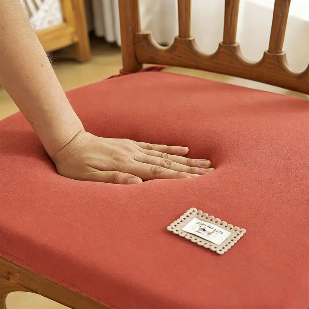 Soft Velvet Fleece Chair Cushion Memory Foam Chair Cushion with Straps Thickened Dining Seat Pad Non-slip Washable for Wooden