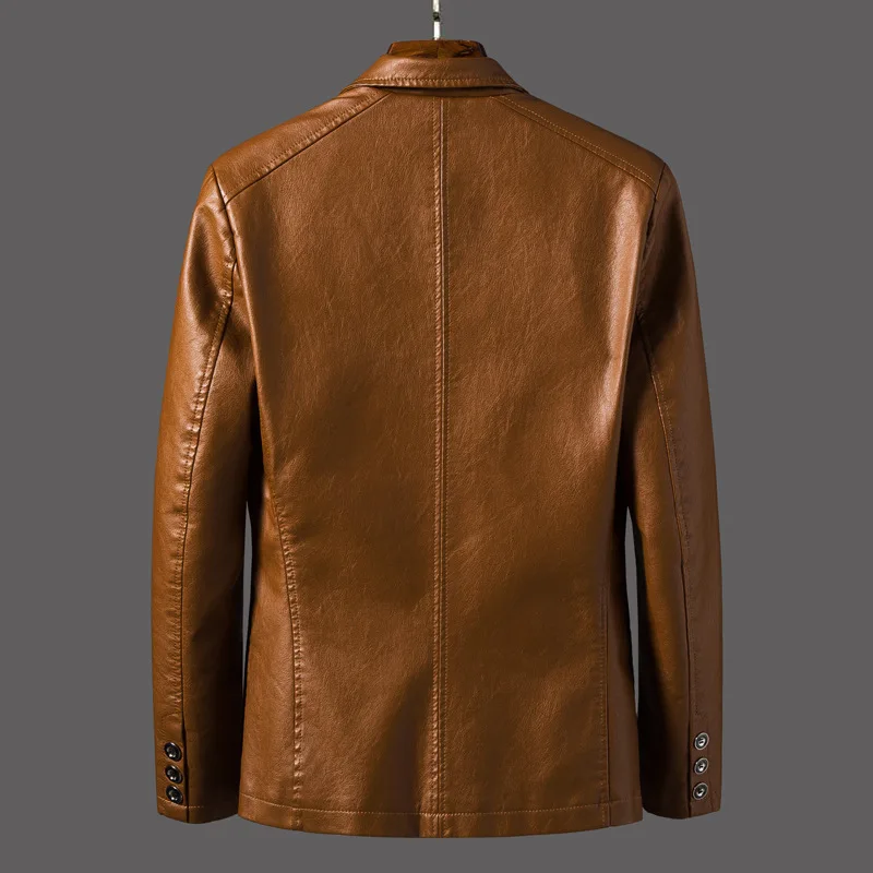 New Spring Men Business Casual Slim Leather Blazers Jackets Fashion PU Leather Suits Coats Quality Male Fit Suits Jackets 6XL