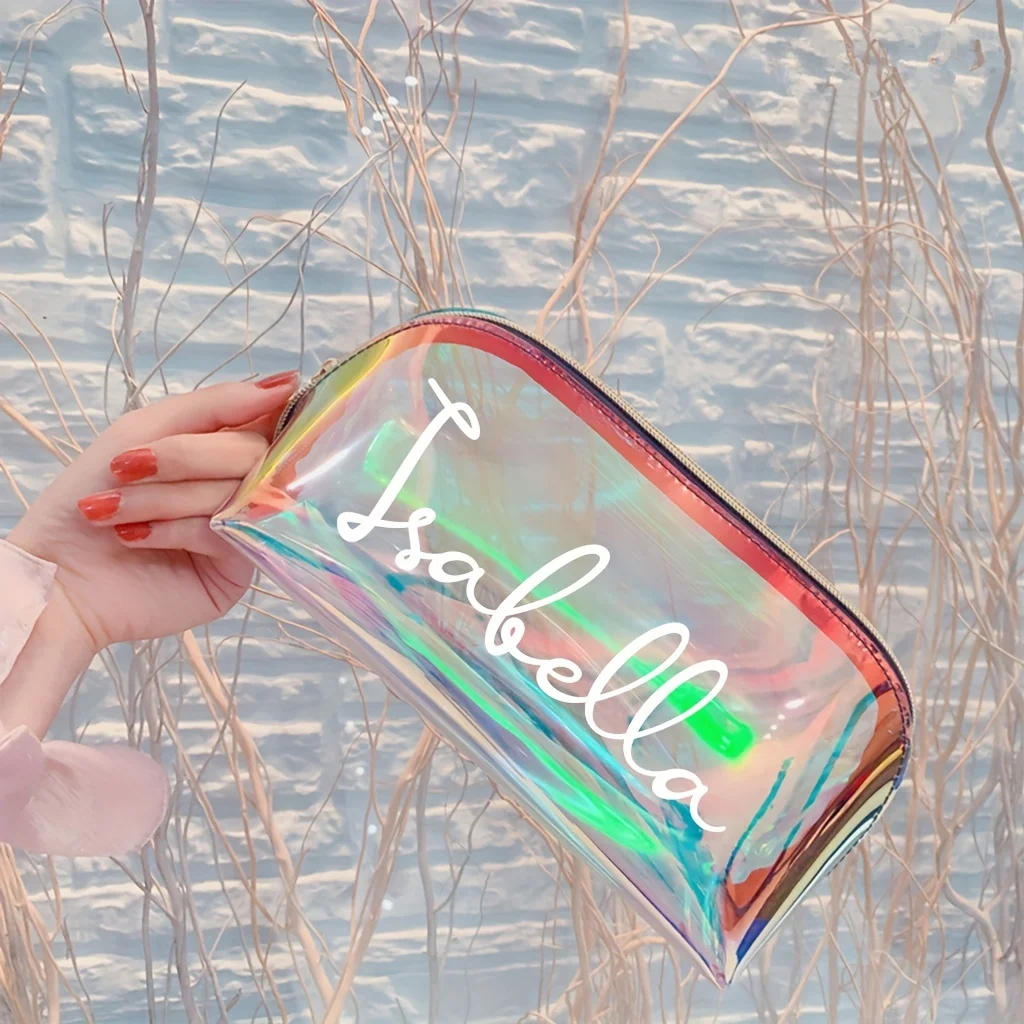 1pc Personalized Women's Name Makeup Bag - Custom Cosmetic Case with Name/Initials/Date, Plastic Beauty Suitable for Bridesmaid,