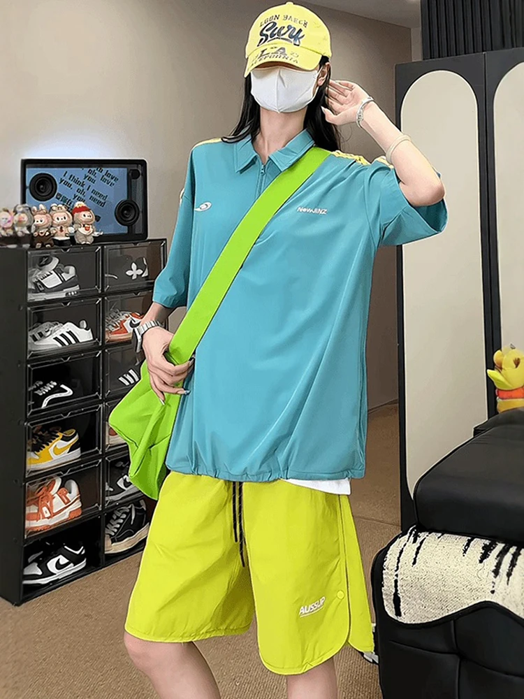 

Ice Skin Cool Feeling f Zip Drifting Qui Dry T-irt Women Summer Thin Outdoor Cycling Suit Sport Set Loose Fit ort Sl...