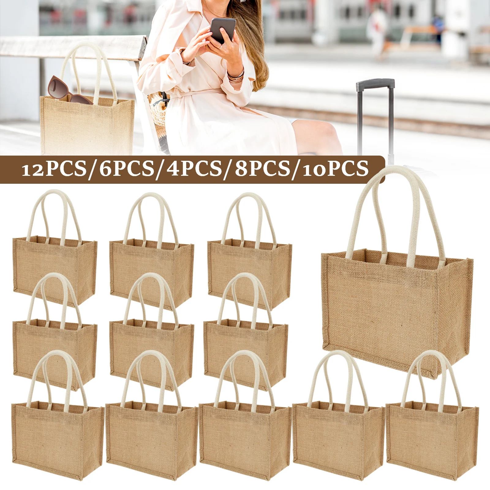 

Женские сумки-тоут из мешковины, мини-сумка для покупок, дорожная сумка для хранения, многофункциональные джутовые сумки для покупок, пляжная школа