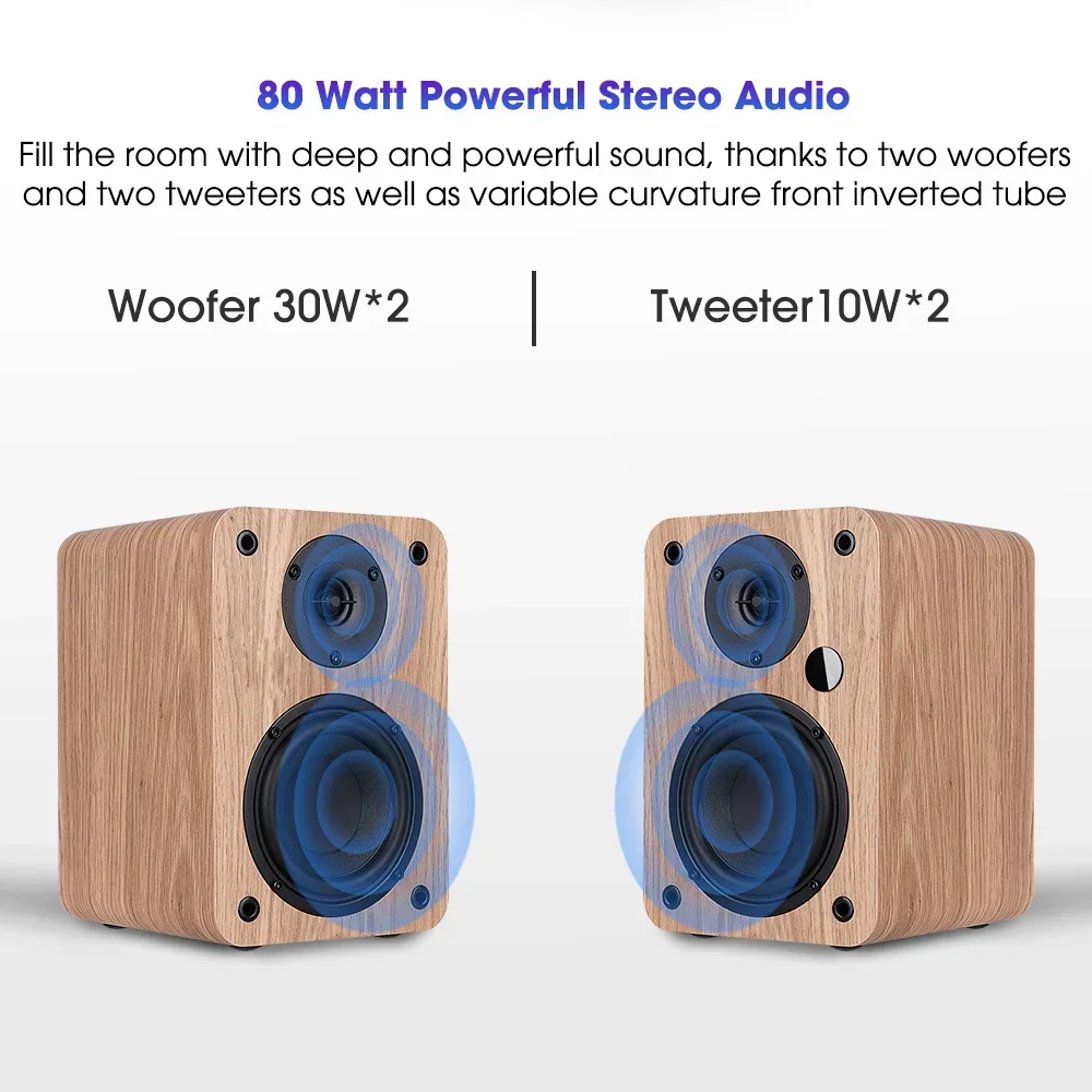 Мощный деревянный активный сабвуфер 80 Вт для ПК, телевизора, ноутбука, книжной полки, игровой Bluetooth-динамик, 3D система объемного звучания, домашний кинотеатр SR04