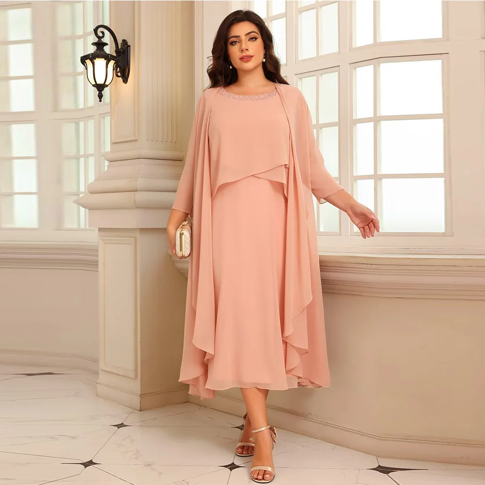 

Customized Women's 2 Piece Mother of The Bride Dresses for Wedding Long Sleeve Ruffles Chiffon Formal Evening Dress 2025