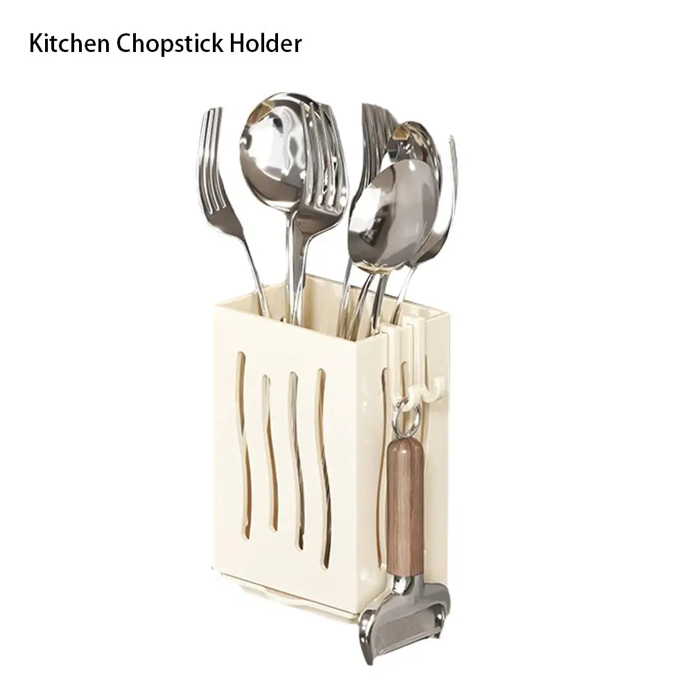 Multifunctional Kitchen Utensil Plastic Rack Wall-Mounted Draining Fork Chopstick Holder Plastic Spoon Box Freestanding