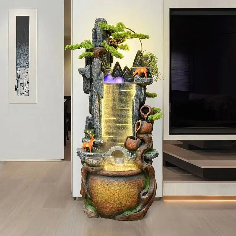 BN2208 High Quality LED Lighted Fish-Shaped Rock Garden Fountain Contemporary Style Decorative Fiberglass Indoor Home Decor