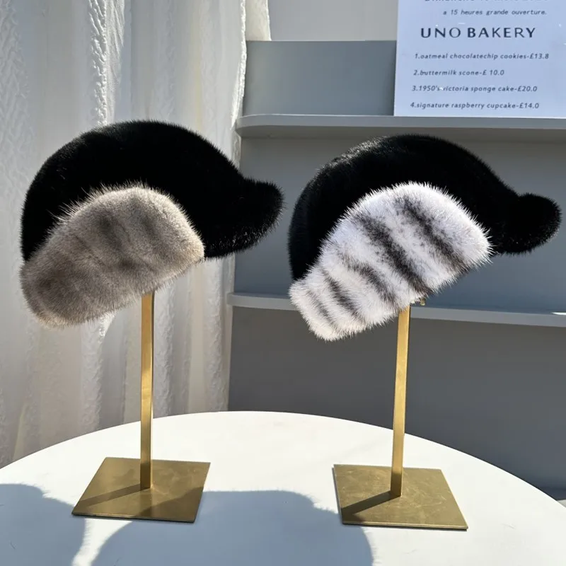 

New fashion winter women's real mink fur ear-protecting baseball cap Real mink fur knight baseball cap Girls thick warm fur hat