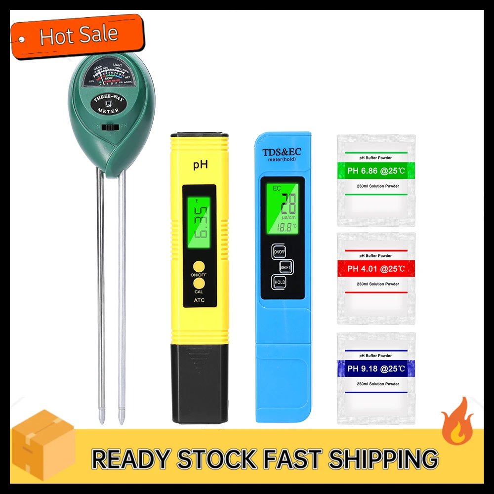 Professional PH Tester TDS/EC Test Pen Soil Moisture/PH/Sunlight Intensity Testers Garden Planting Soil Detector Multifunctional