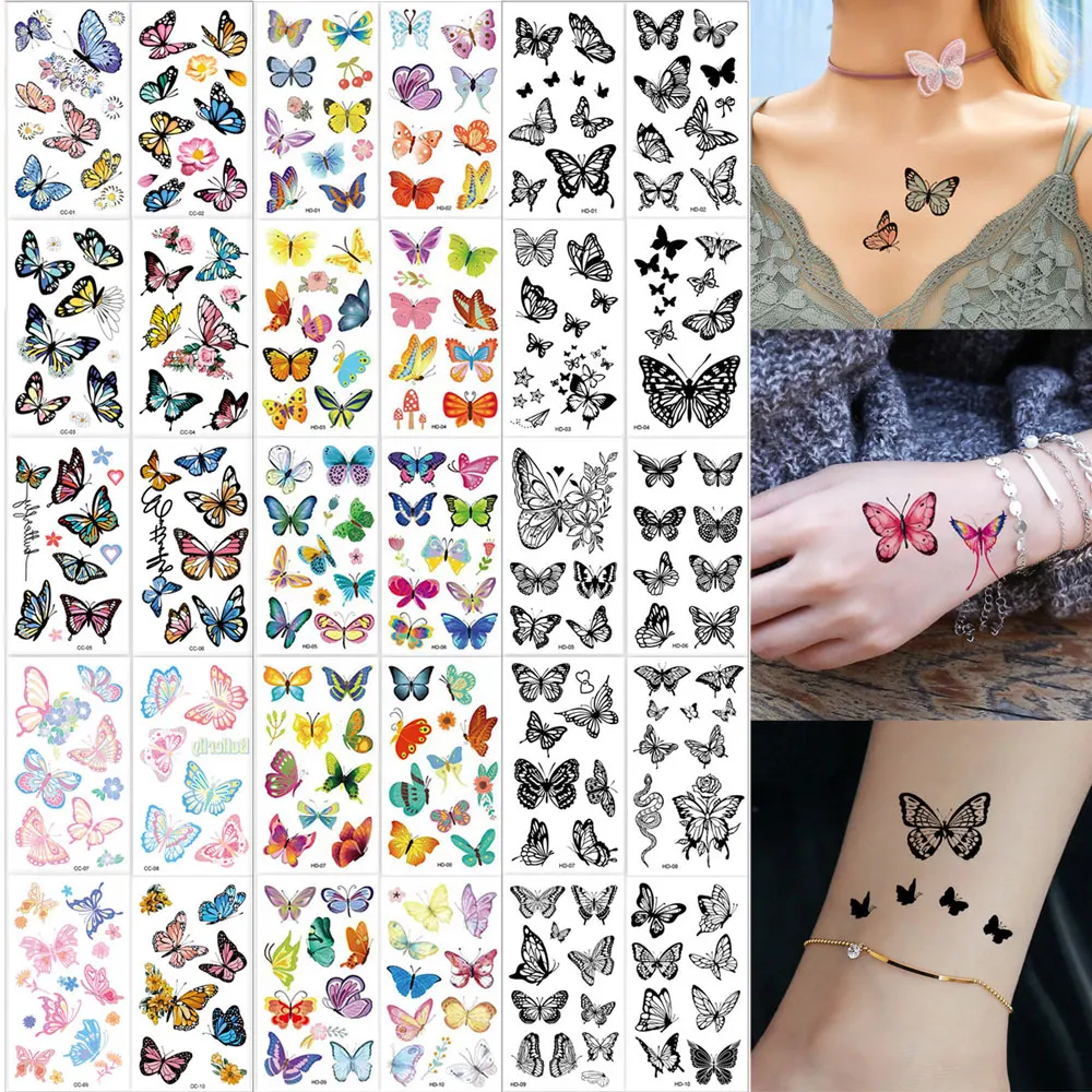 10pcs Butterfly Temporary Tattoos for Women Men Black and Color Butterfly Fake Tattoo Stickers Realistic Sticker Body Decals