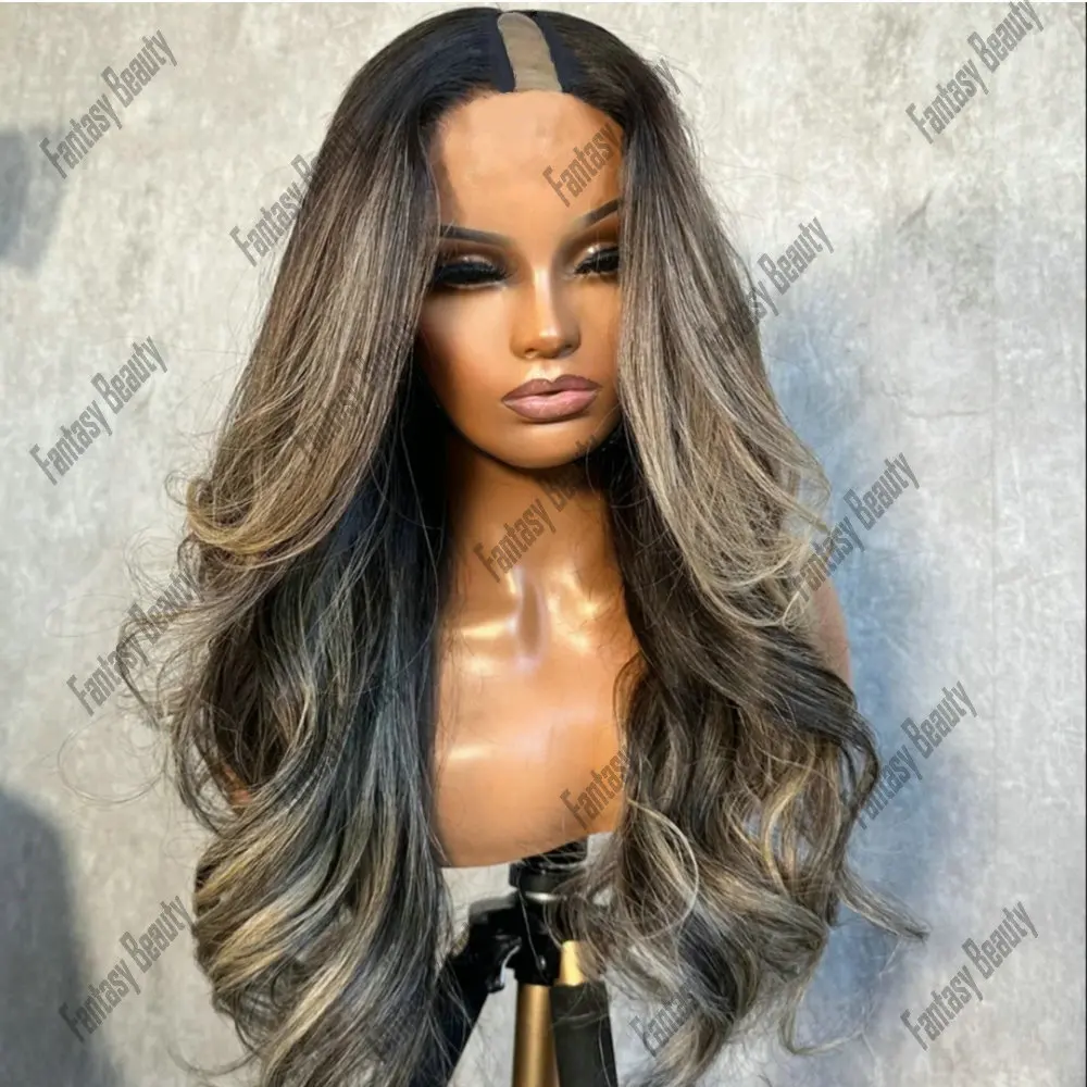 Loose Wave 26 inch Hightlight Ash Blonde U Part Wigs100%Human Hair Preplucked Glueless V Part Wigs Human Hair Wig  European Hair