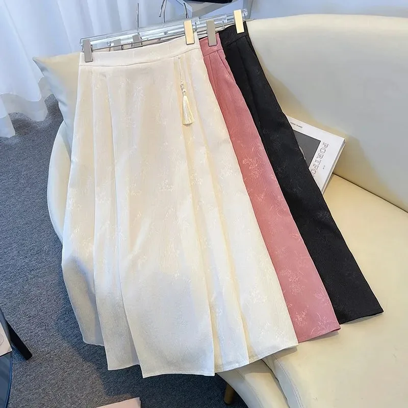 

Жаккардовая розовая юбка-миди в национальном стиле, женская новая длинная юбка Mamian в китайском стиле, весна 2024, новая универсальная юбка Temperamenta