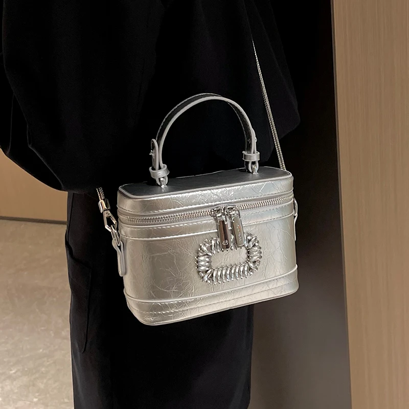 French Style Women Handle Mini Square Bags 2023 New Fashion Textured Bucket Bag Chic Design Versatile Female Crossbody Bag