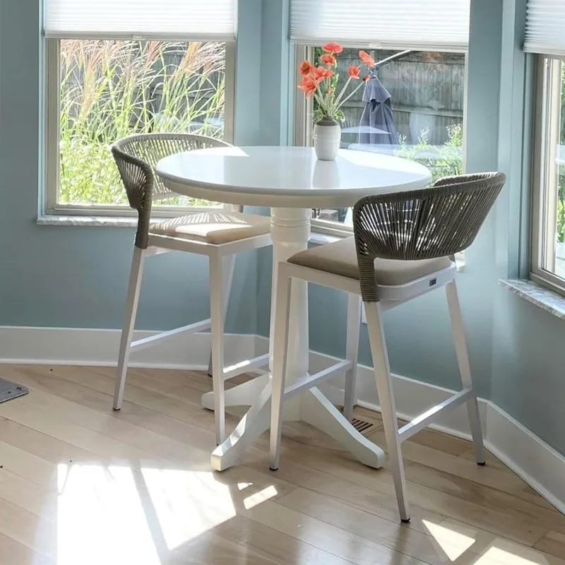 Alumínio Counter Altura Bar Stool, Pátio Rattan Stool, Barstool moderno, exterior e interior, conjunto de 4