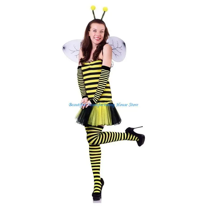 

E56A Halloween Costume Set Ears Headband Tutu Oversleeve Glasses Stockings