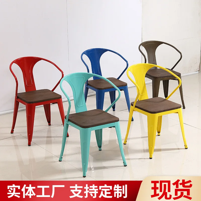 

Кресло в стиле ретро, деревянное сиденье, стул из кованого железа, спинка, обеденный стул, обеденный, для отдыха в индустриальном стиле