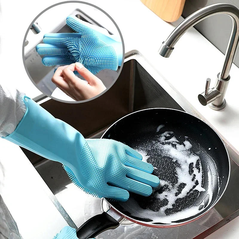 

Household Labor Protection Gloves for Dish Washing, Magic Silicone Rubber Dishwashing Cleaning Gloves, 1Pair