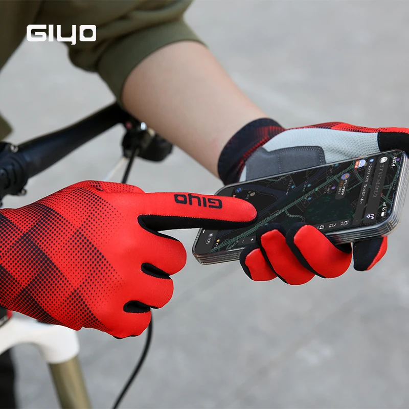 GIYO – gants de vélo antidérapants, en tissu Lycra brossé, avec écran tactile, doigts complets, pour la course, l'équitation et le cyclisme