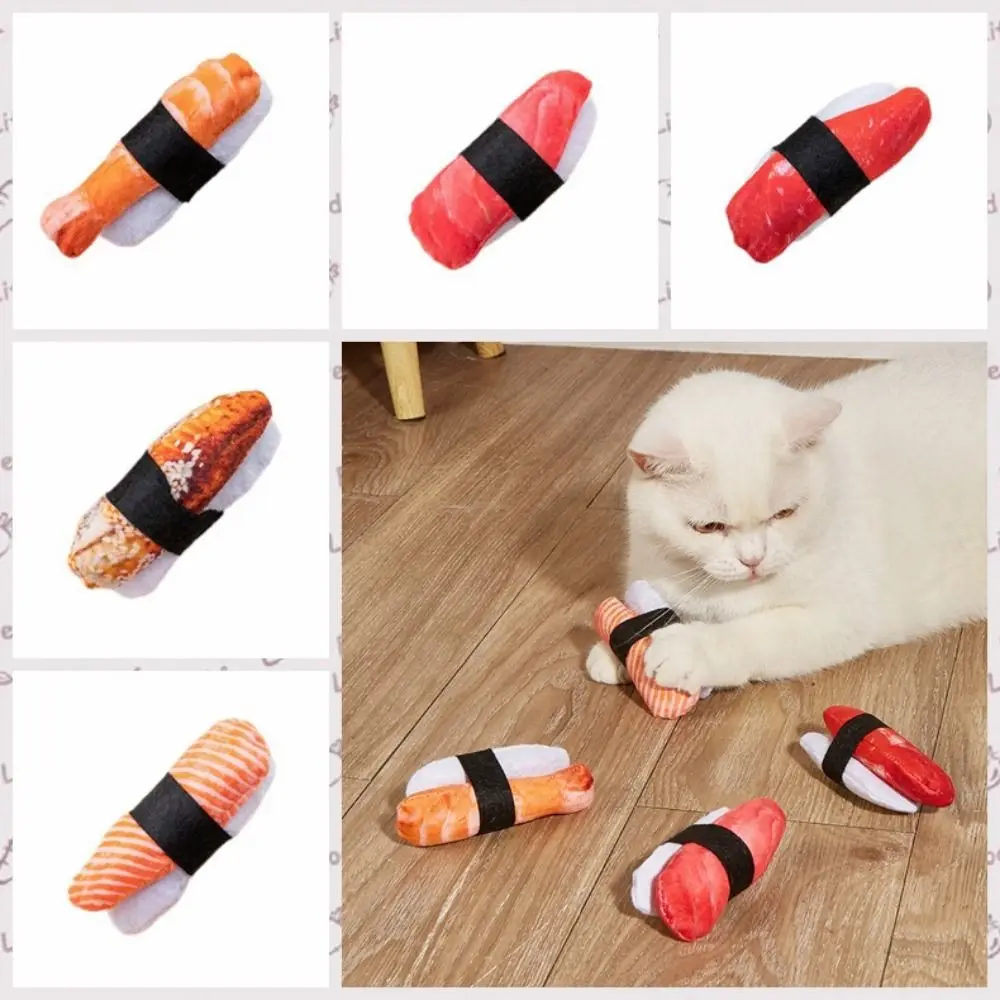Lindo juguete de simulación de hierba gatera, forma de Sushi, resistente a mordeduras, juguete para masticar para gatos, gatito suave de peluche, juguete interactivo para aliviar el aburrimiento